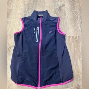 RLX Ralph Lauren Techy Terry French Navy Womens Golf Vest  M Crown Embroidered